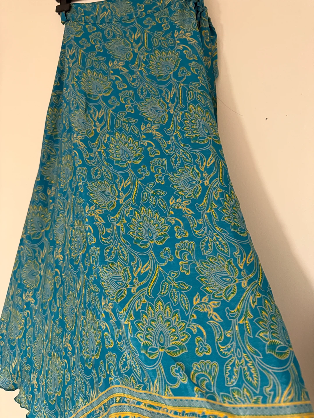 Teal & Yellow Floral Print Silk Wrap Skirt - photo 3