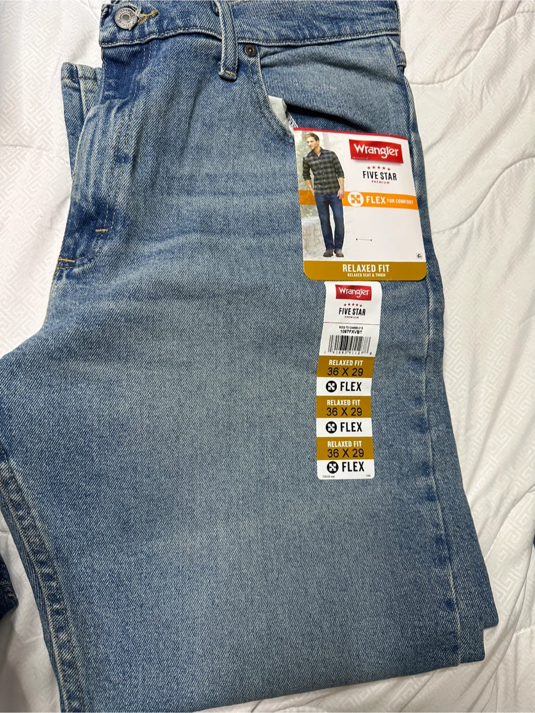 New Wrangler Five Star Relaxed Fit Flex Jeans 36x29 - photo 3
