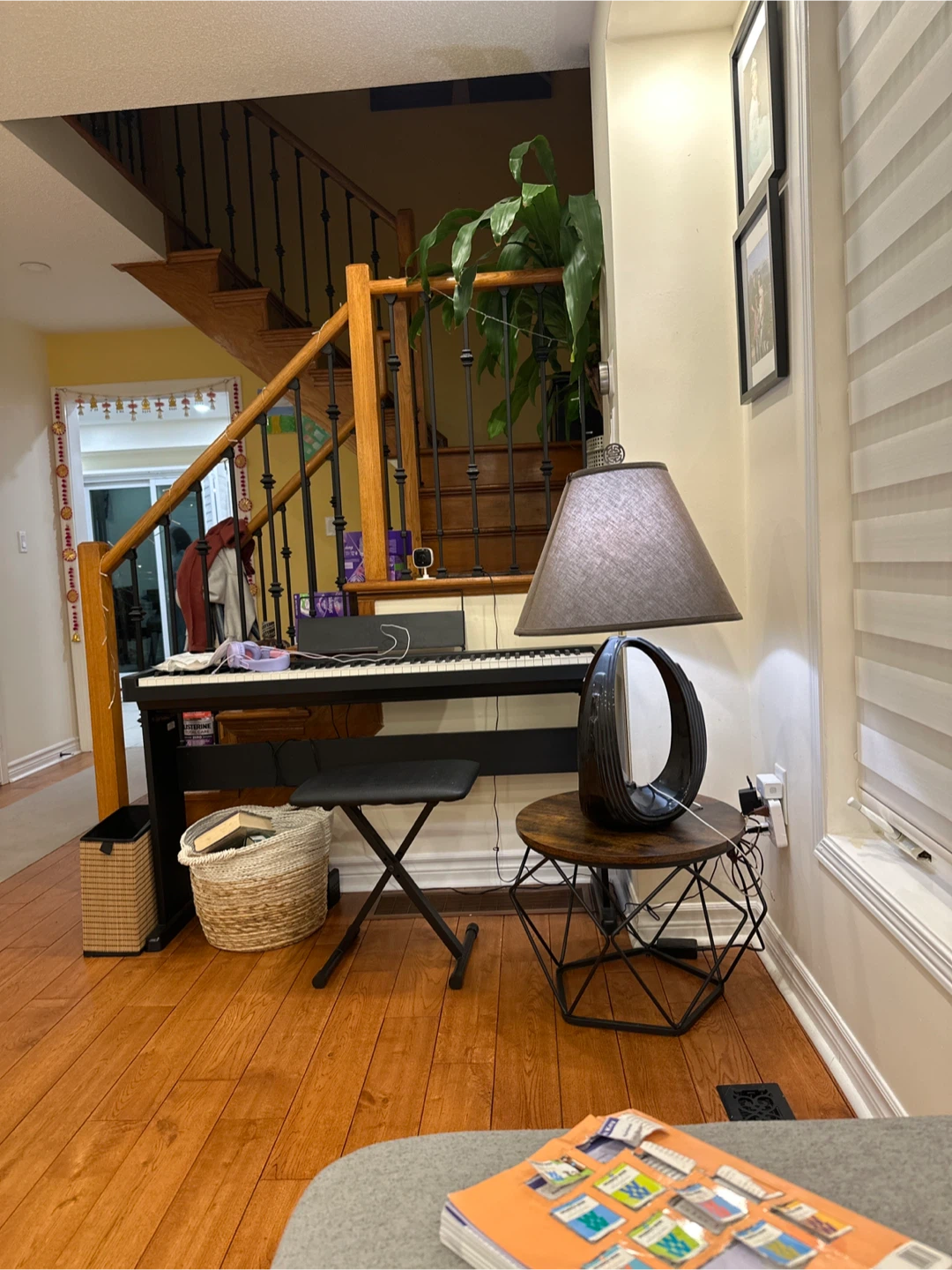 Round Side Table with Metal Base