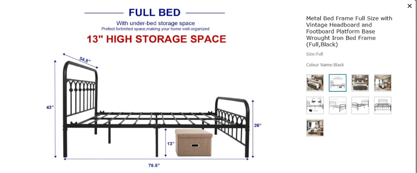 TUSEER Full Size Metal Bed Frame - Black - photo 3