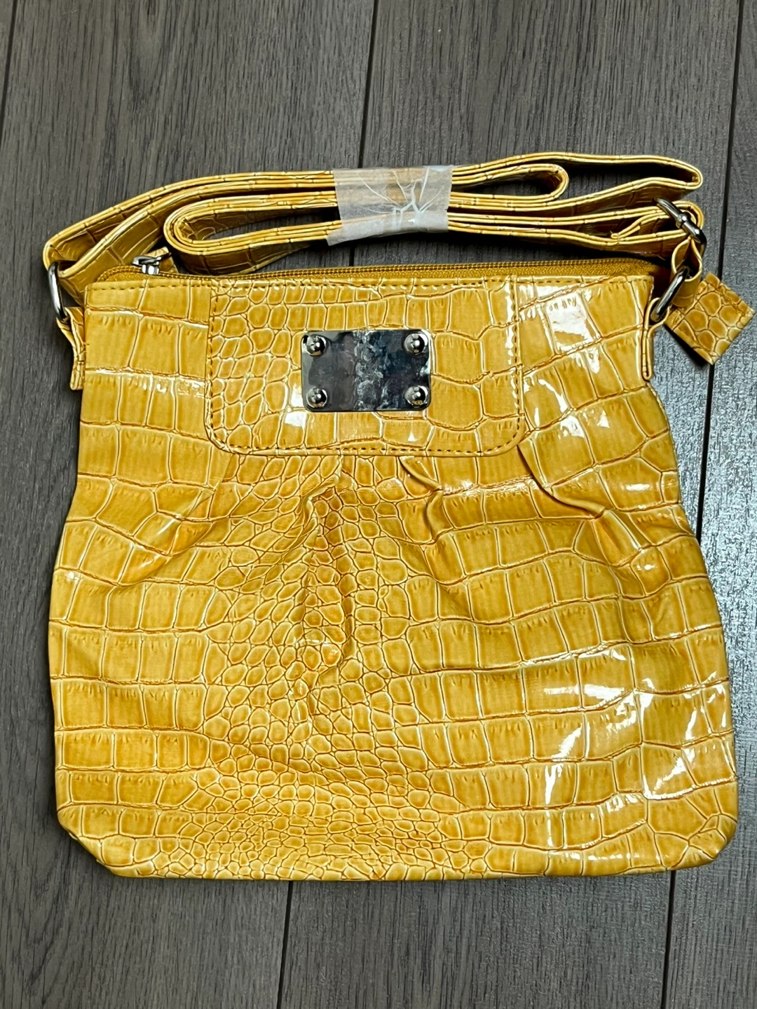 Yellow Croc-Embossed Crossbody Bag