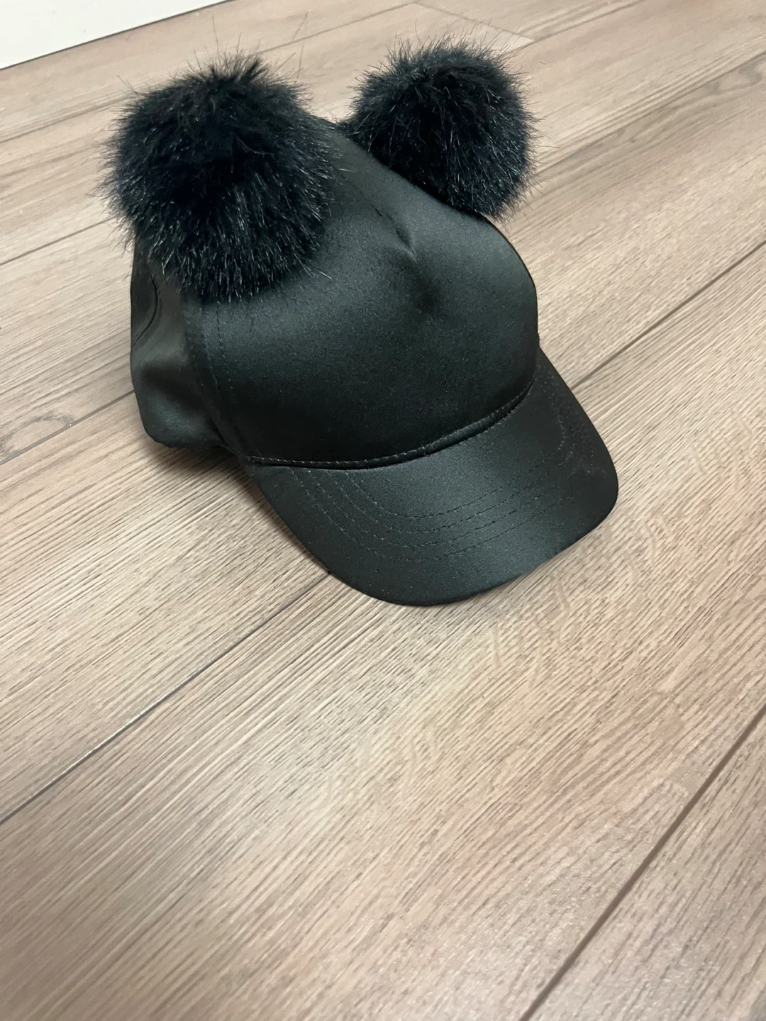 River Island Black Pom Pom Hat, Size 3-6 yrs