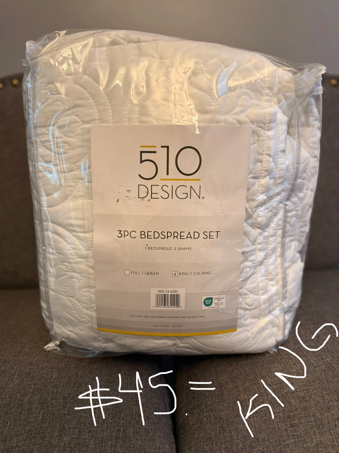510 Design 3PC King Bedspread Set - White