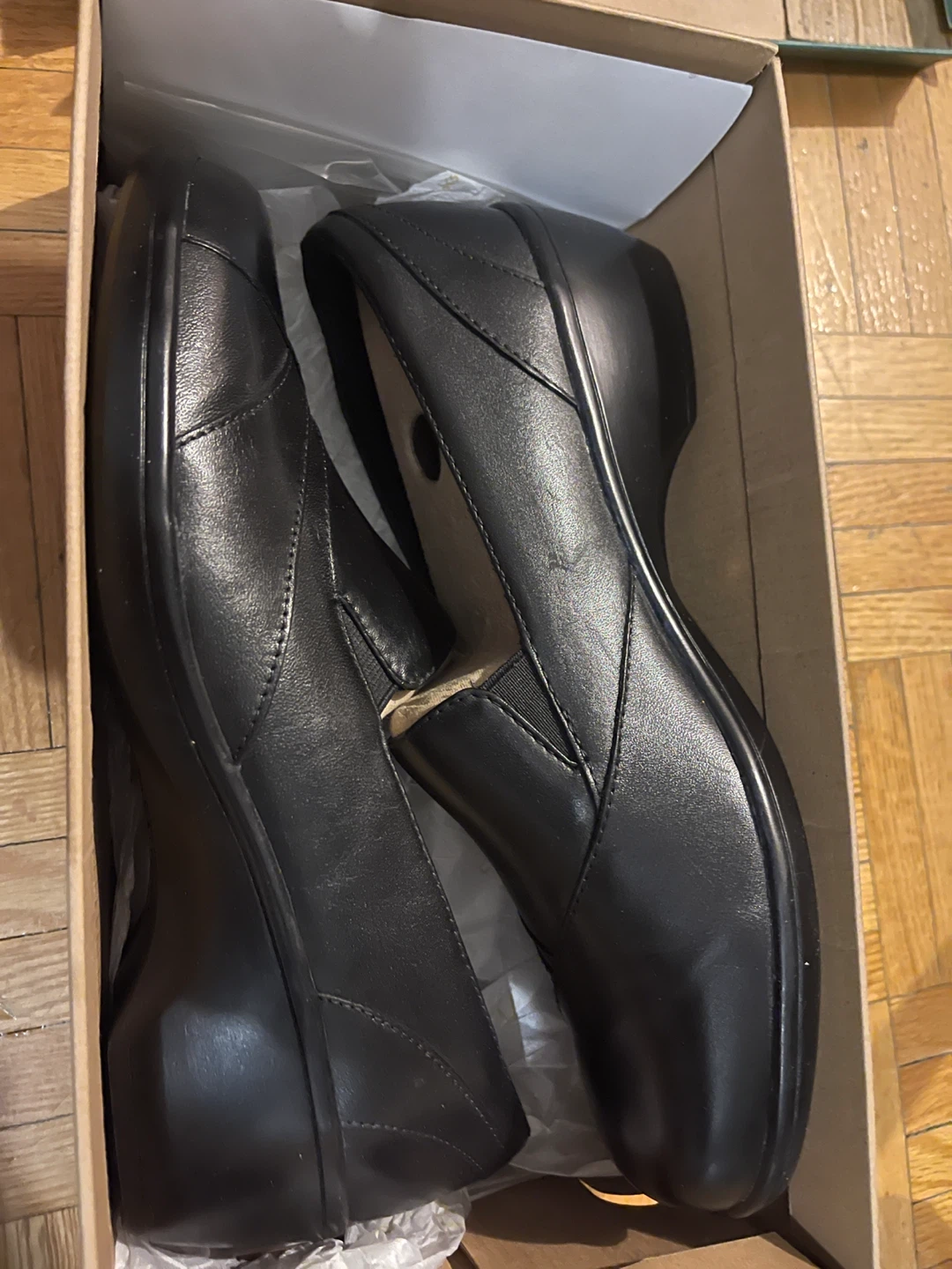 Clarks May Florette Black Leather Shoes - Size 9M