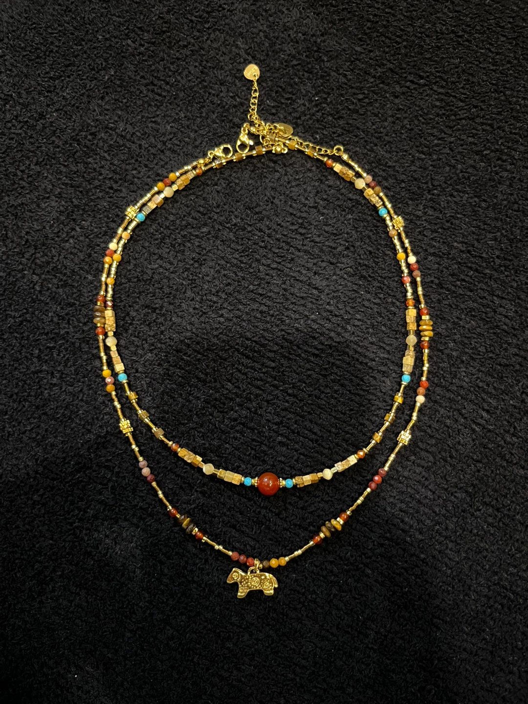 Layered Beaded Necklace with Gold Accents