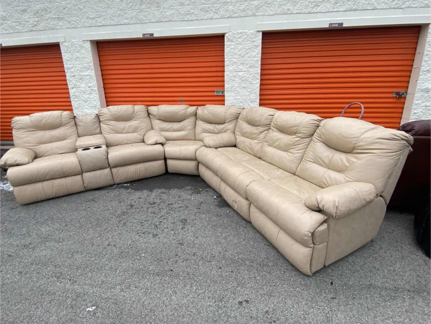 Large Beige Sectional Sofa with Recliner - photo 3