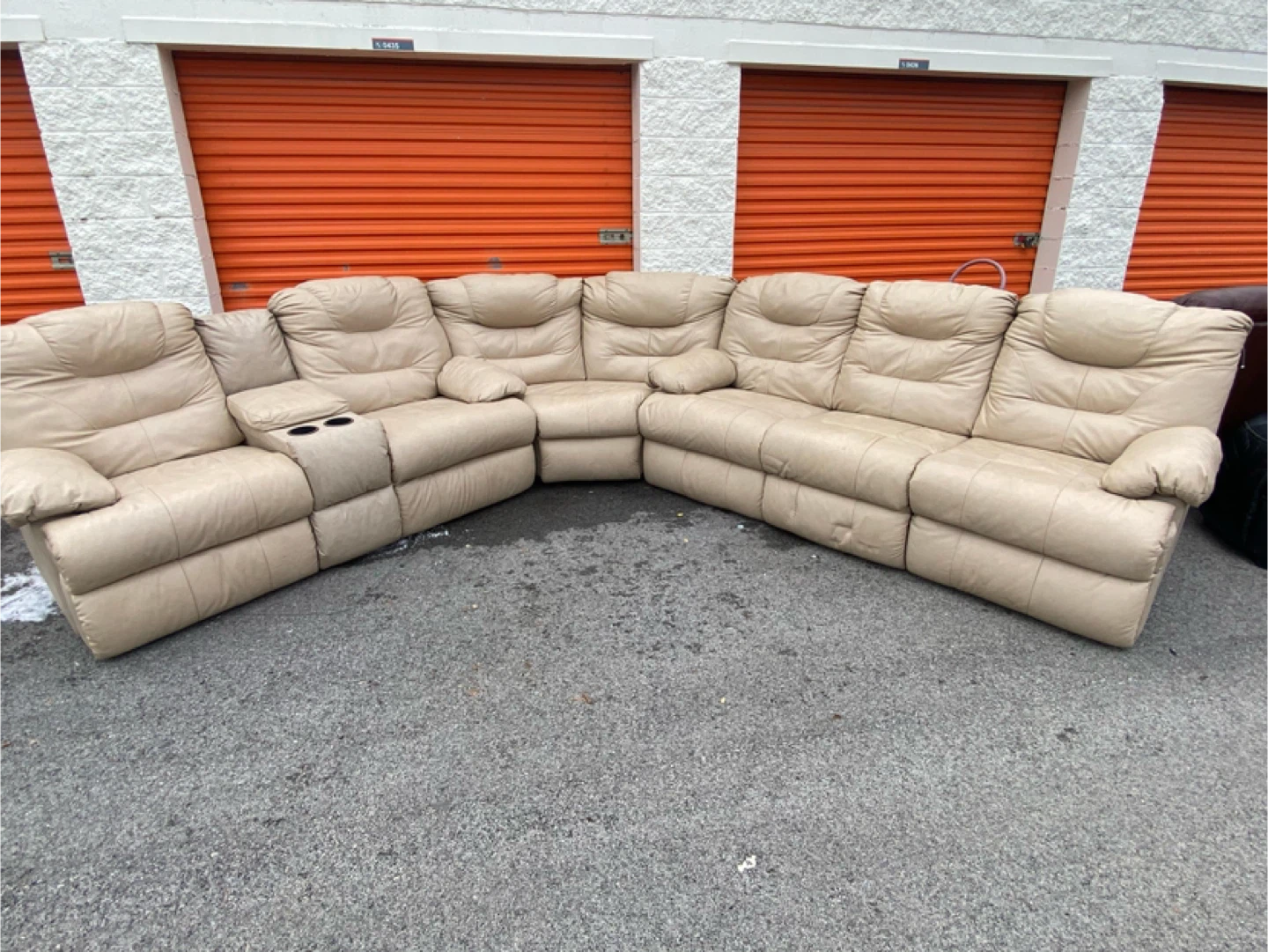 Large Beige Sectional Sofa with Recliner