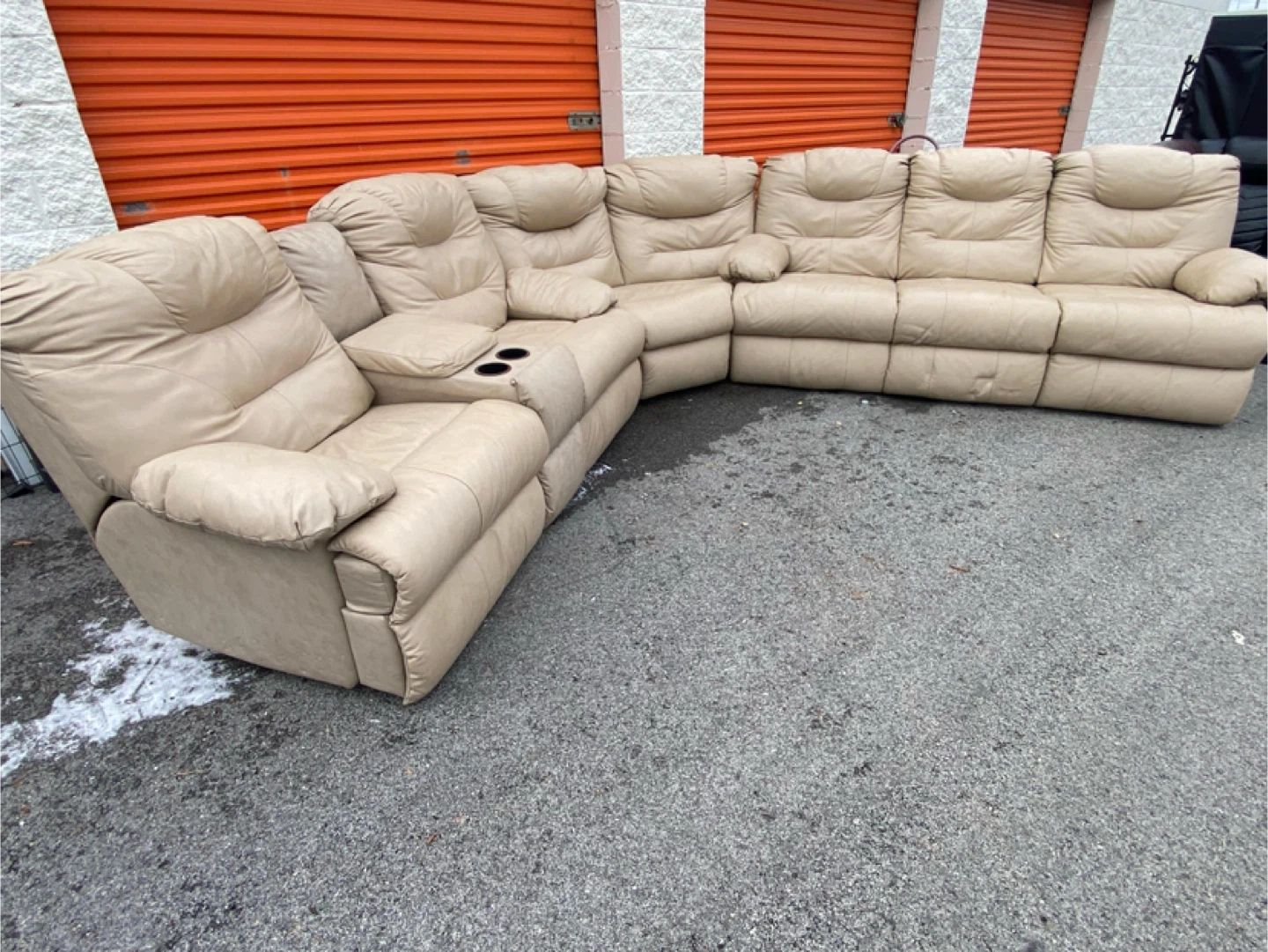 Large Beige Sectional Sofa with Recliner - photo 2