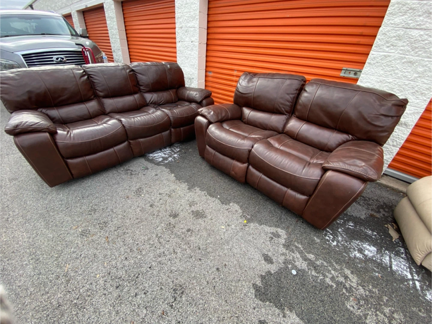 Brown Leather Reclining Sofa Set - photo 4