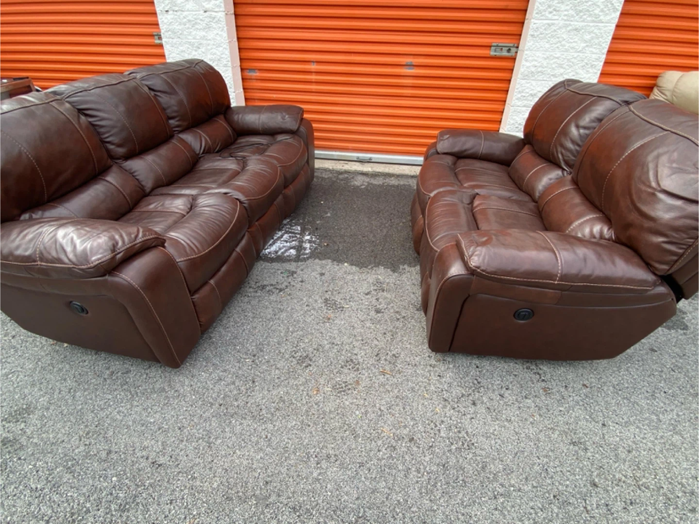 Brown Leather Reclining Sofa Set - photo 3