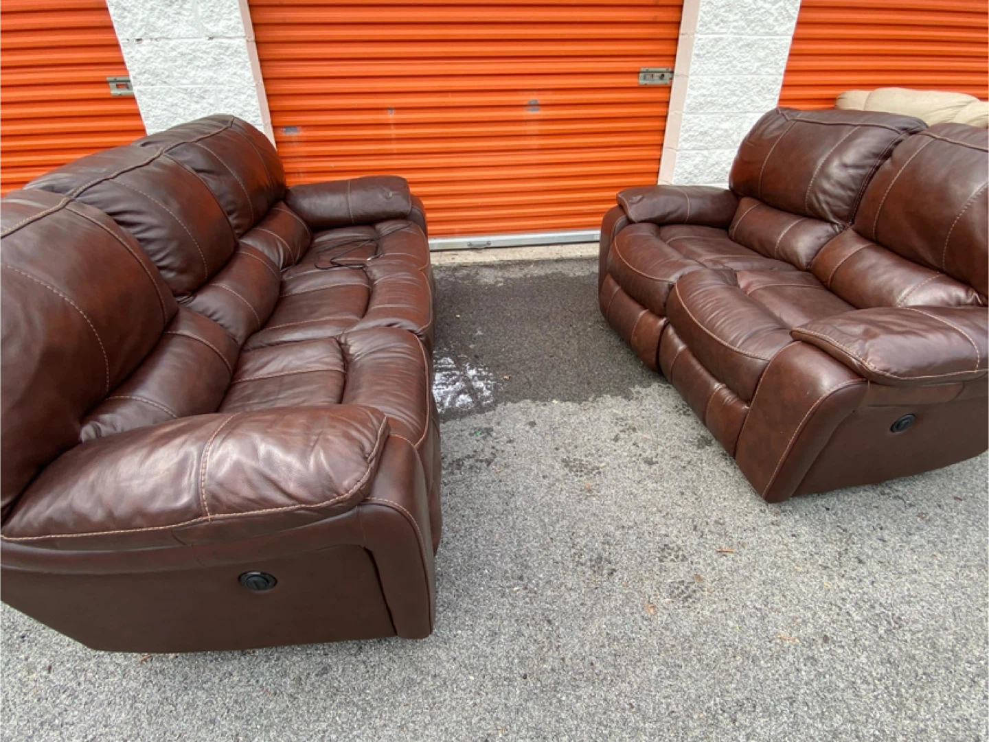 Brown Leather Reclining Sofa Set - photo 2