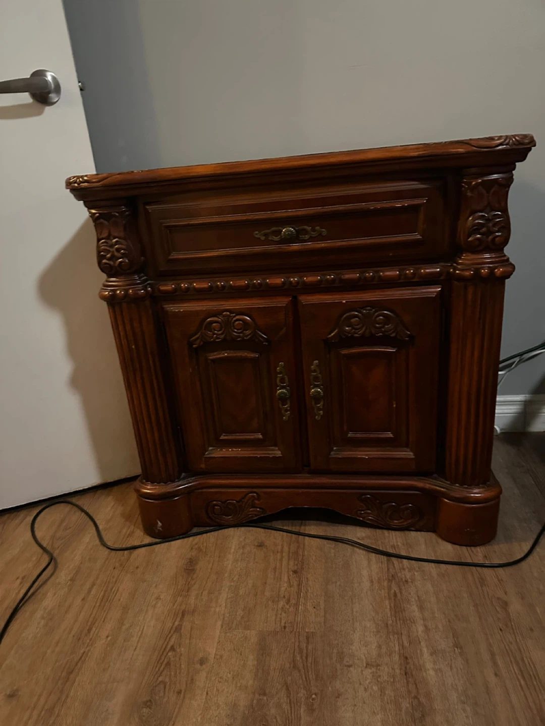 Wood Nightstand with Drawer & Doors - photo 4