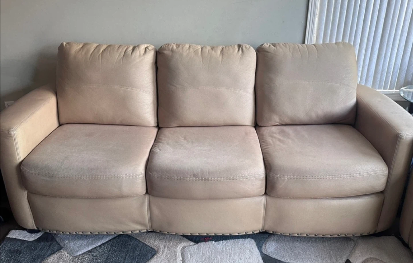 Beige Leather Sofa - 3 Seater