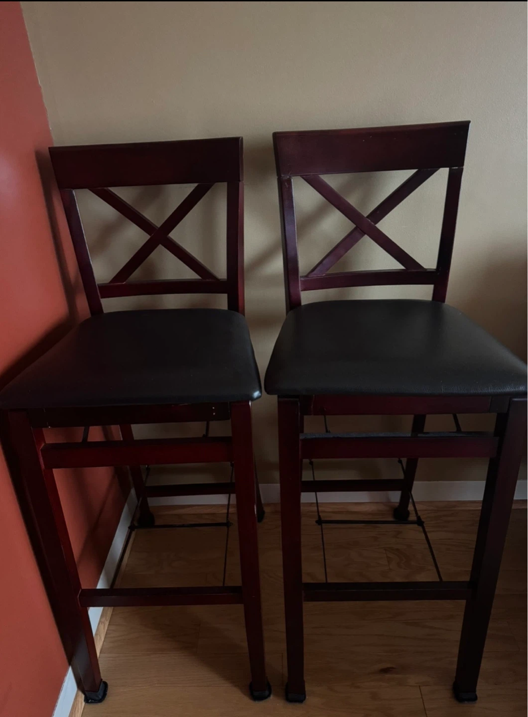 3 Bar Stools - Dark Wood & Black