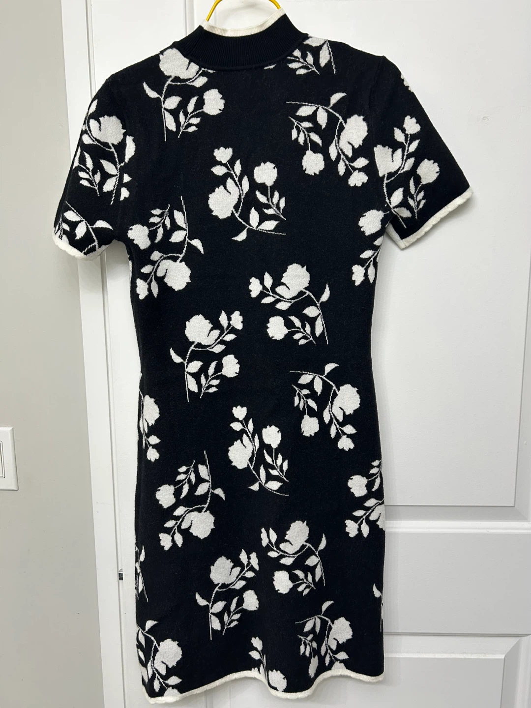 Floral Knit Mini Dress - Black & White - photo 2