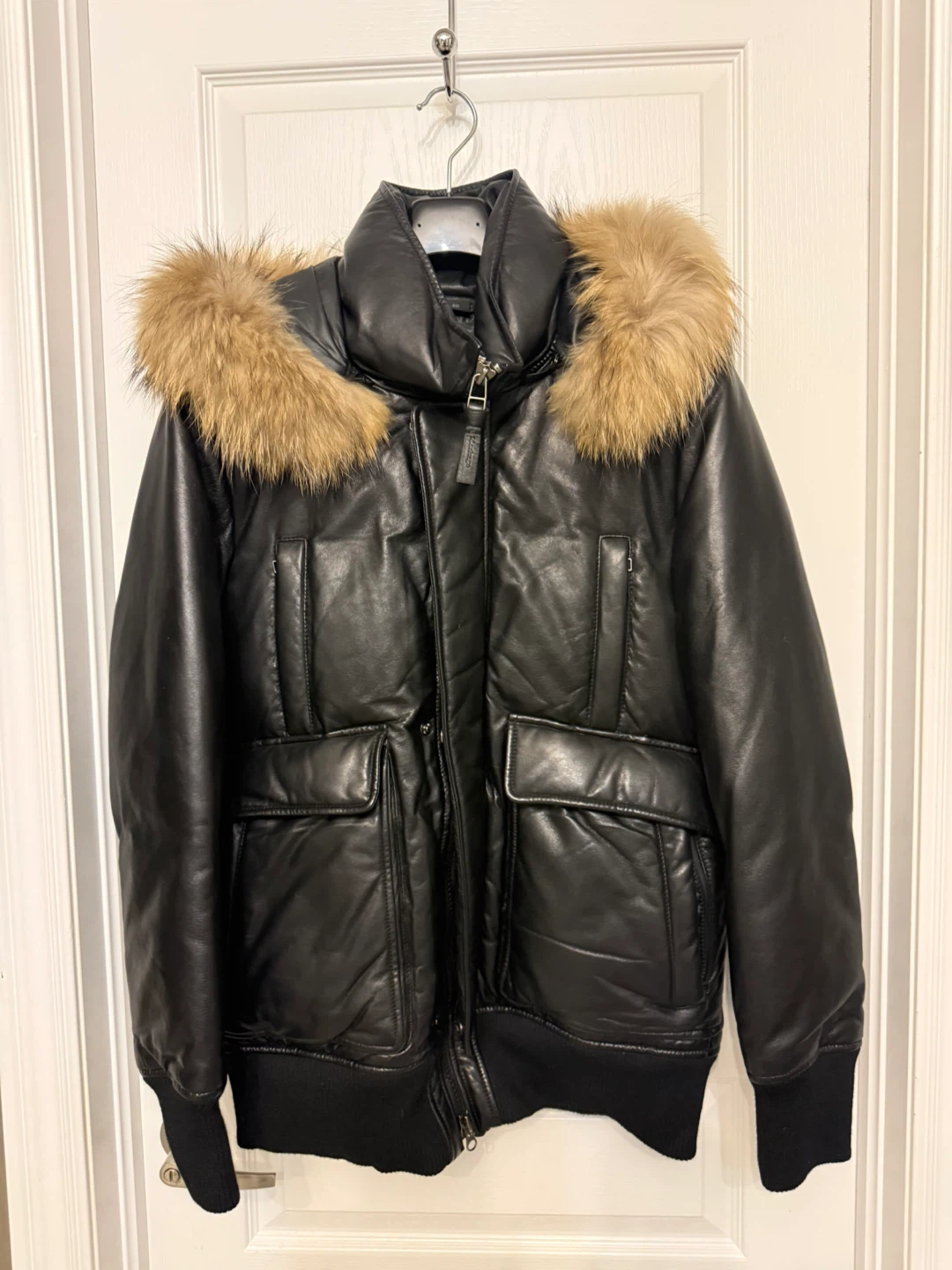 Mackage Black Leather Down Bomber Jacket Size 40