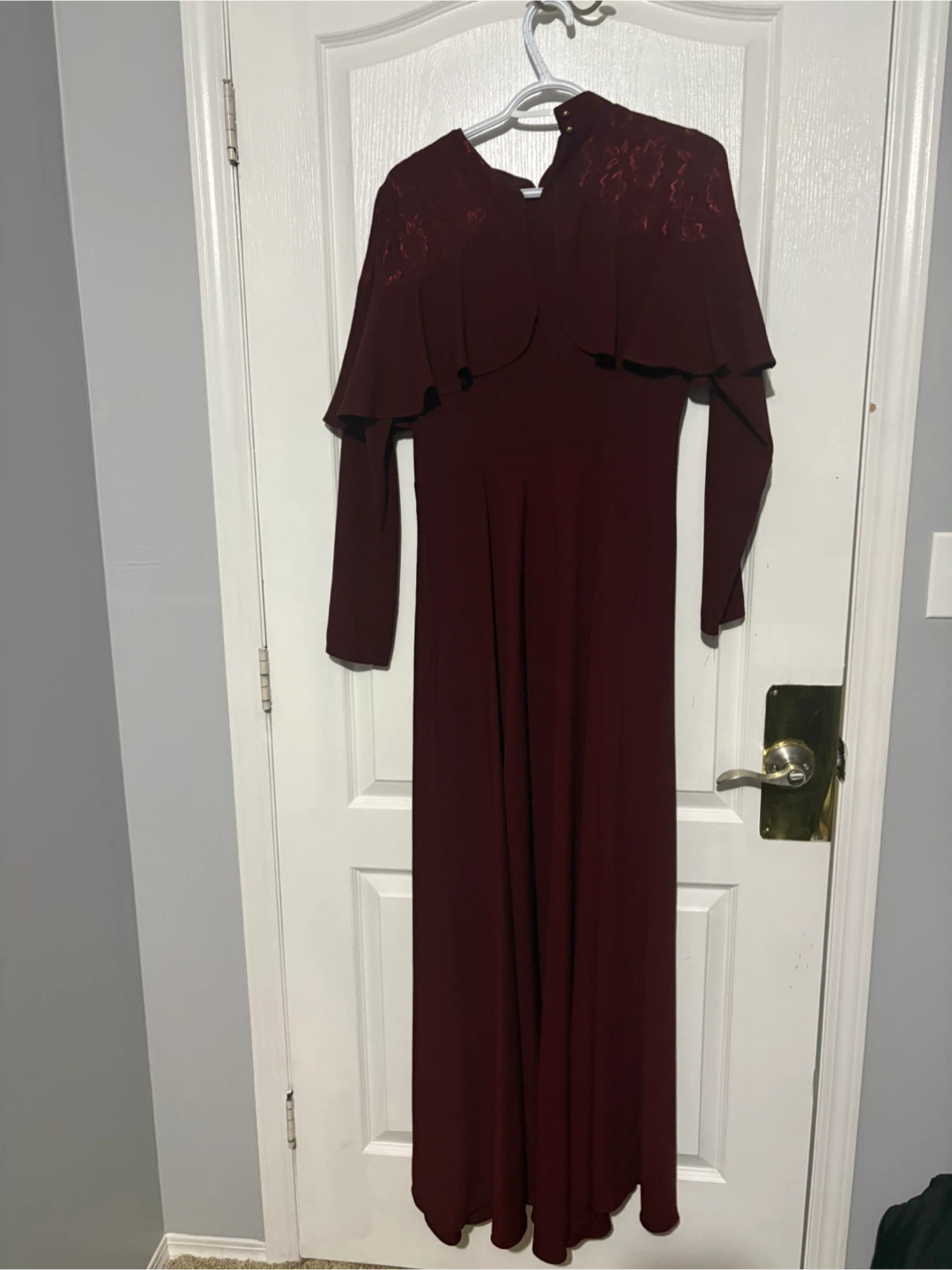Burgundy Maxi Dress with Cape Detail
