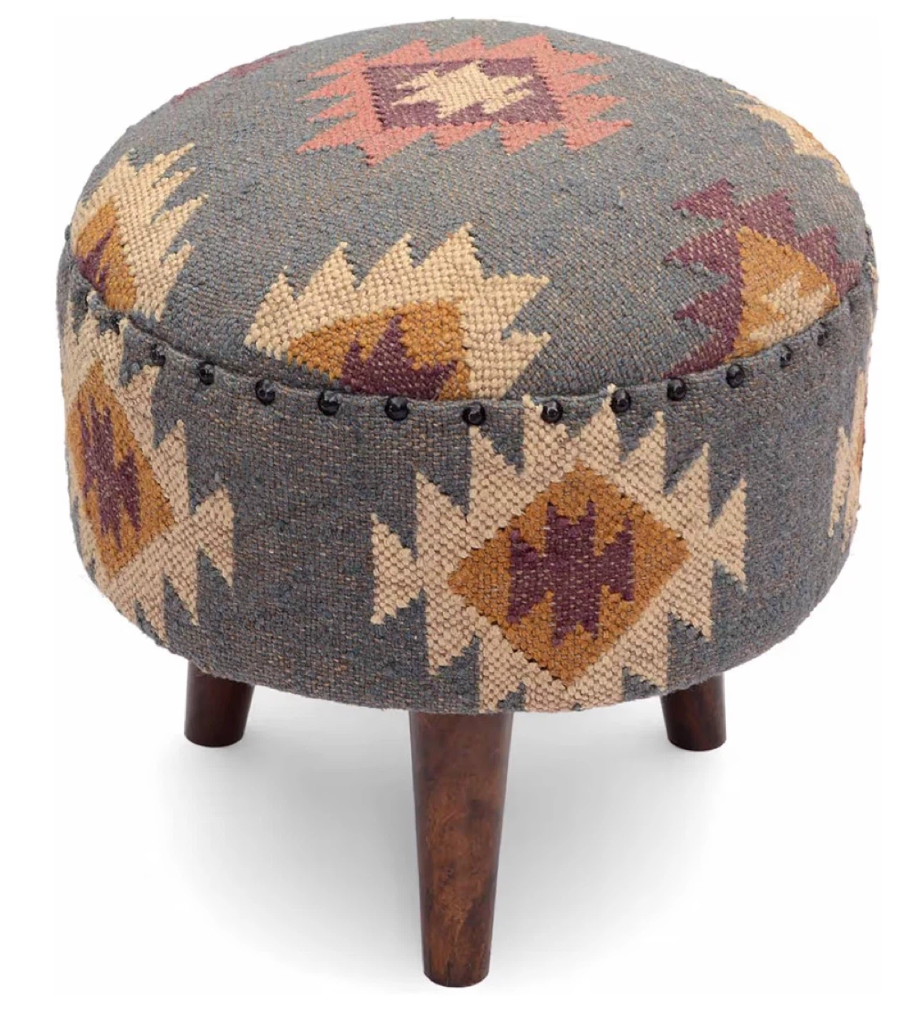 Handmade Kilim Jute Pouf Ottoman - 16" Grey Stool - photo 5