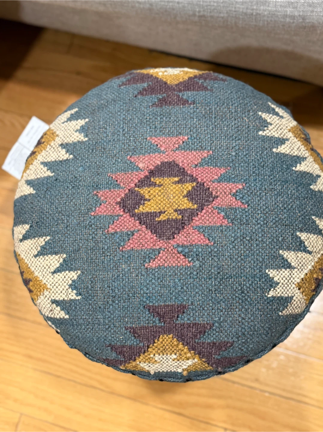 Handmade Kilim Jute Pouf Ottoman - 16" Grey Stool - photo 3