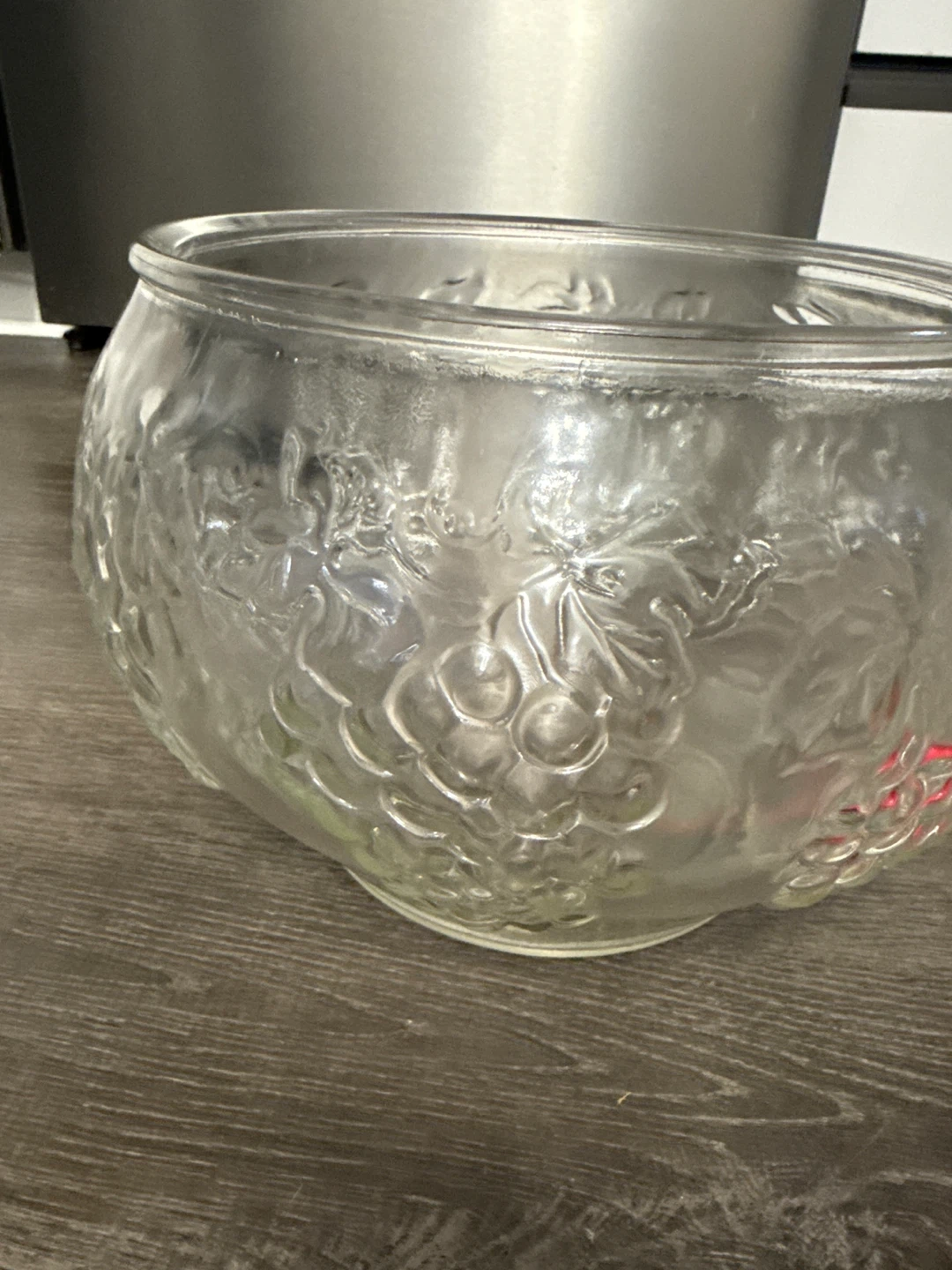 Clear Glass Punch Bowl with Grape Design - photo 2