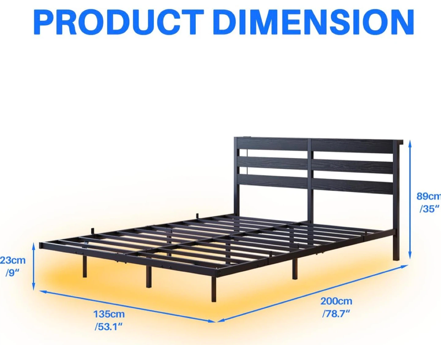 Full Bed Frame with LED Lights and USB Charging - Black - photo 3