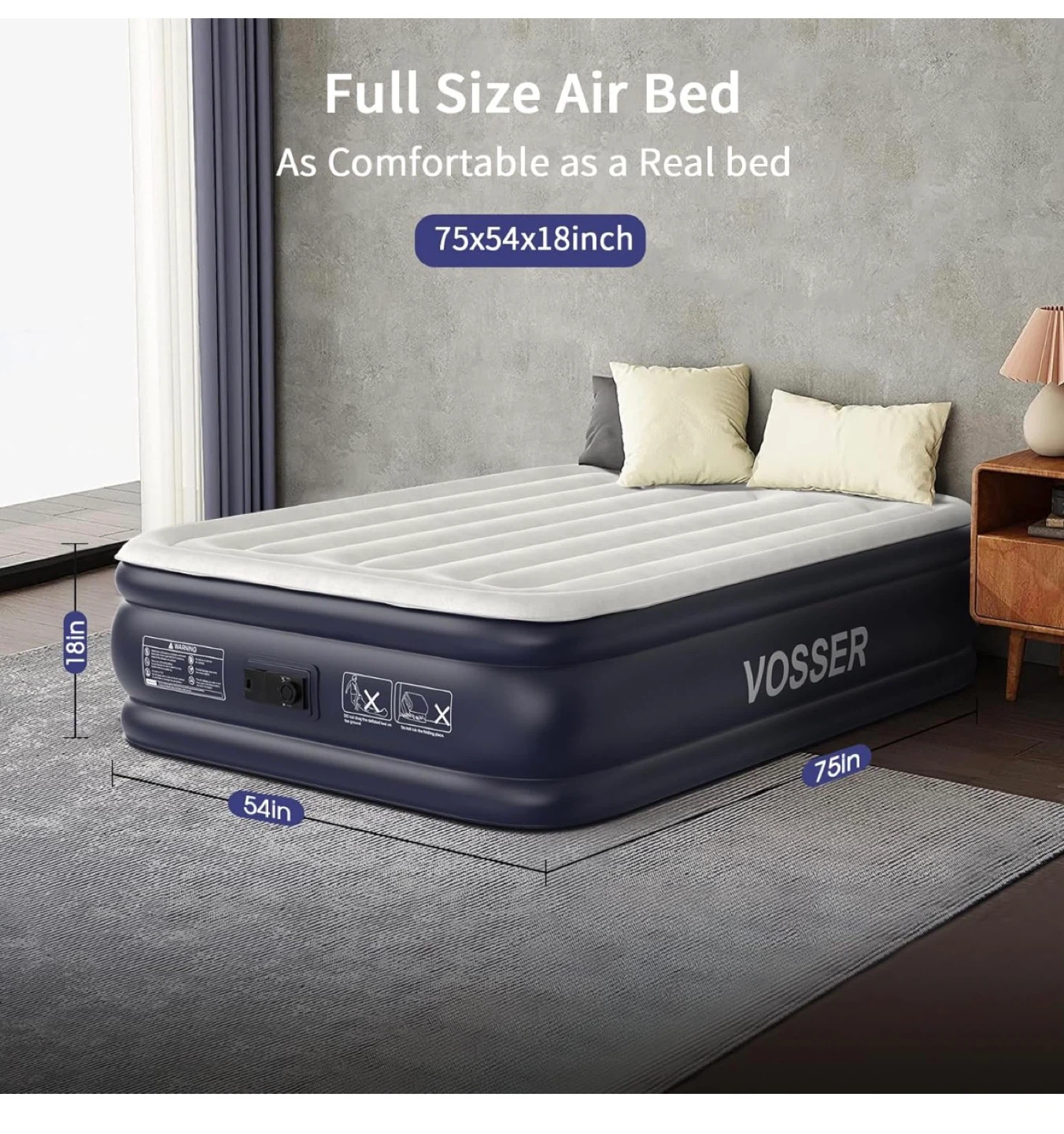 VOSSER Full Size Air Bed (75x54x18in) - photo 2