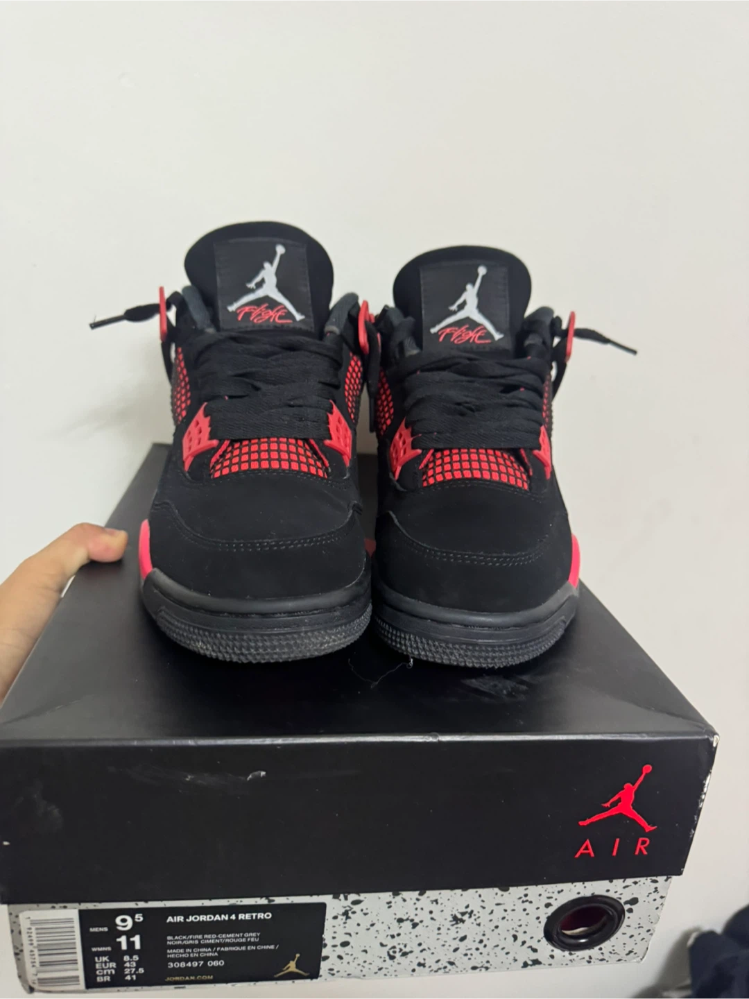 Air Jordan 4 Retro Black/Fire Red (Size 9.5)