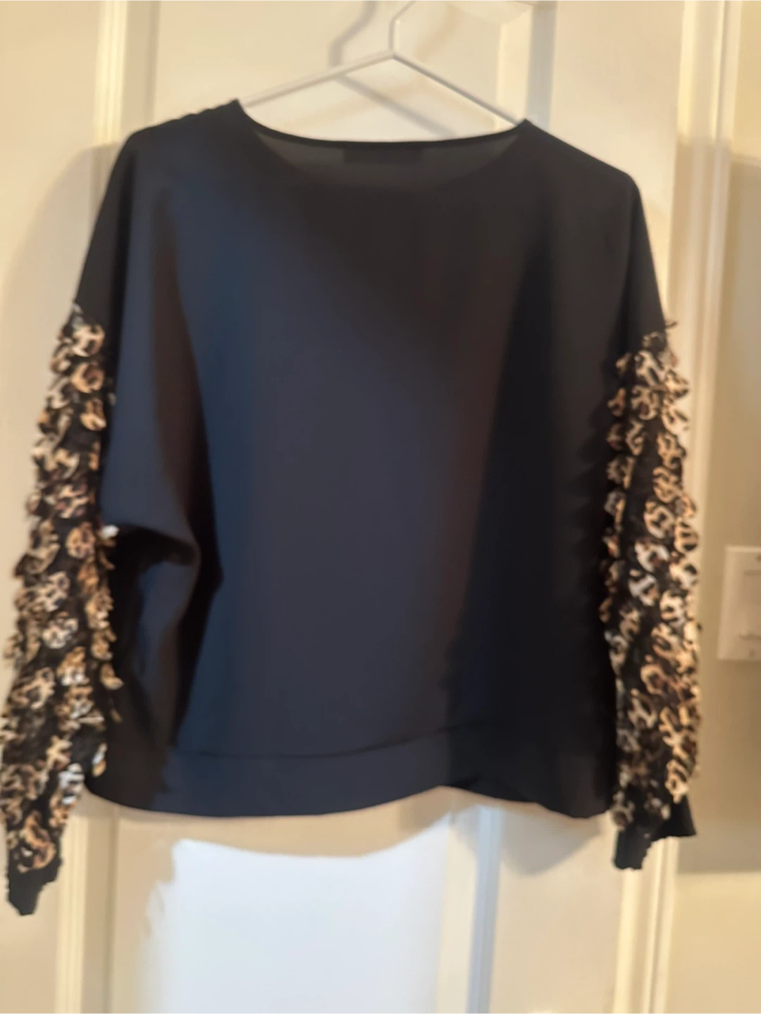 Black Long Sleeve Top with Leopard Print Detail - photo 2