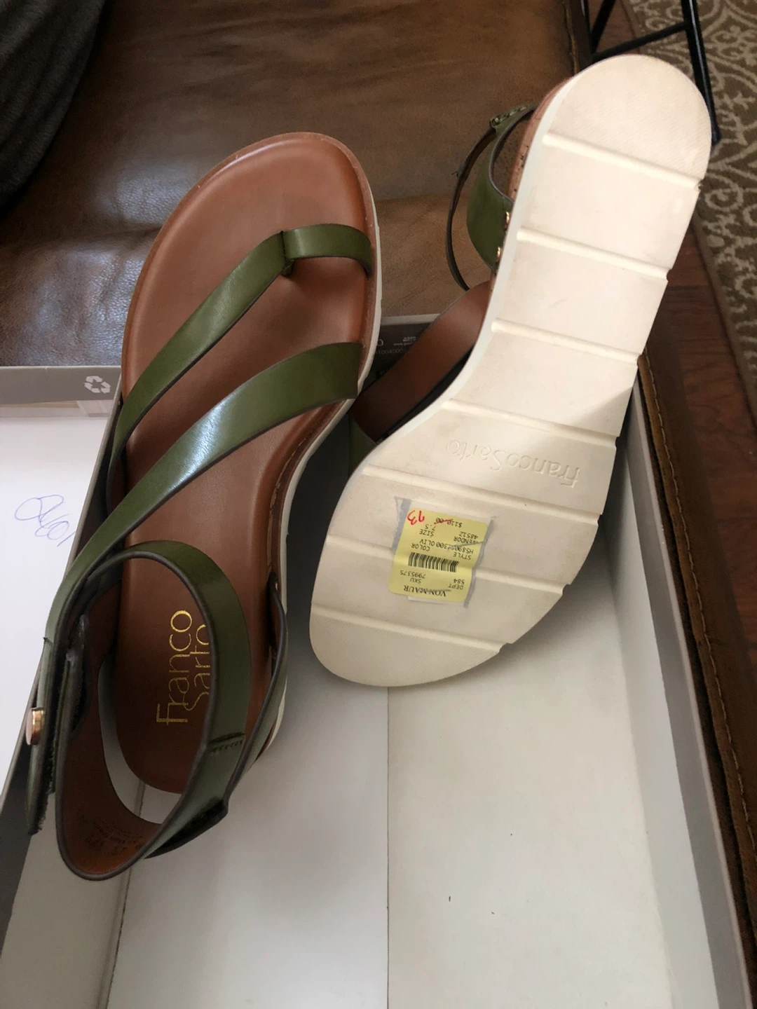 Franco Sarto Sandals, Size 7.5M, Olive Green - New