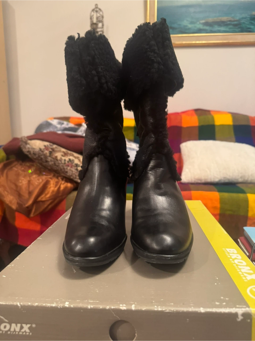 Peter Kaiser Black Leather Heeled Boots - Size 8 US.