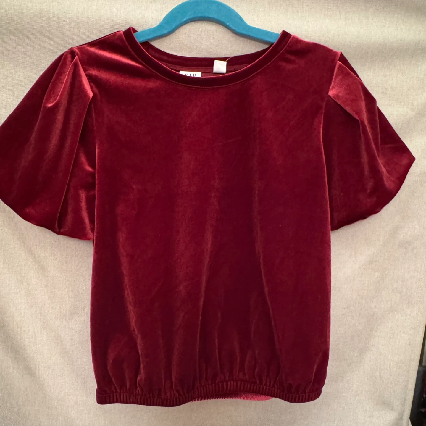 Gap Kids Burgundy Velvet Puff Sleeve Top - Size Medium (8)