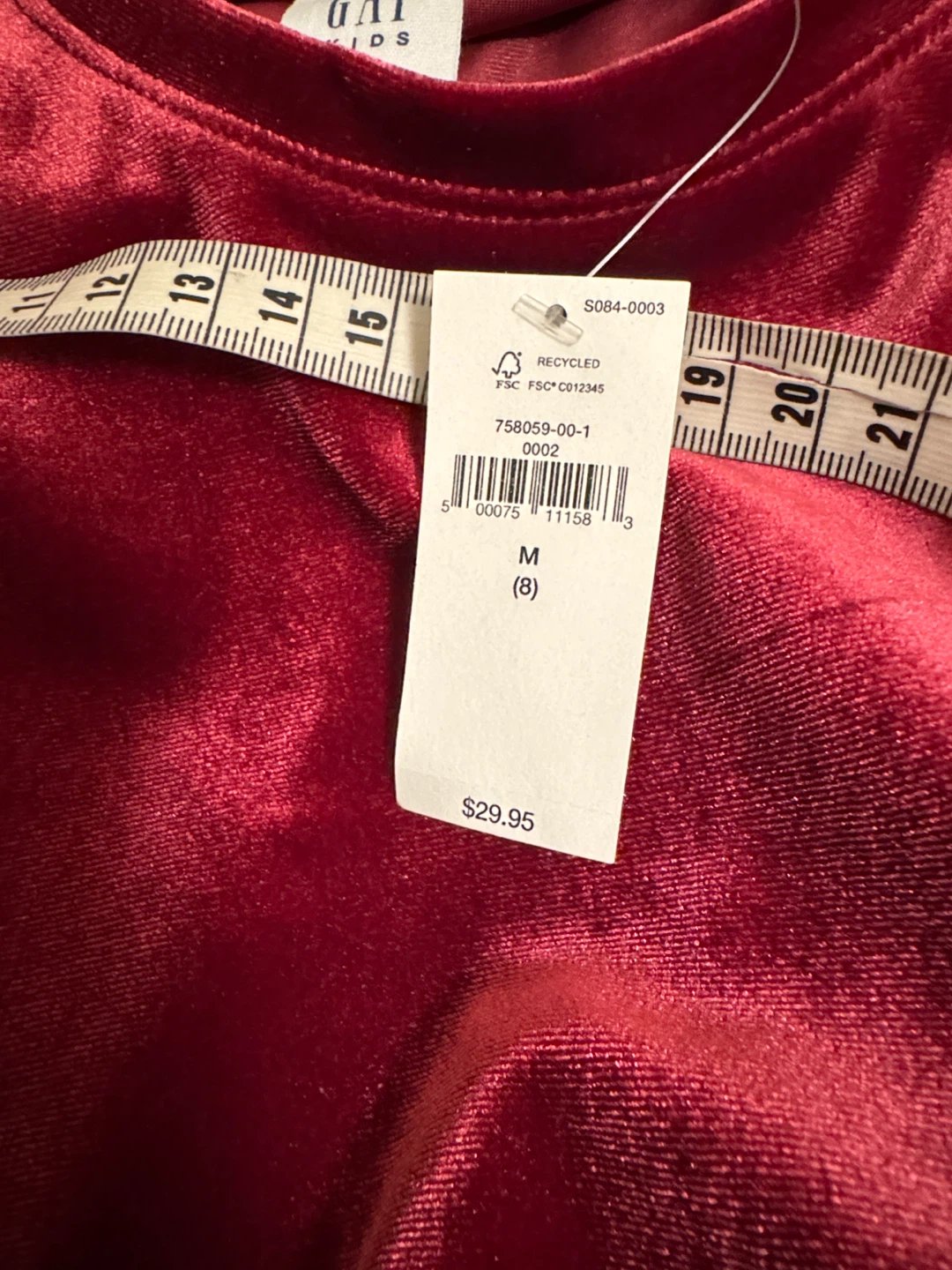 Gap Kids Burgundy Velvet Puff Sleeve Top - Size Medium (8) - photo 3