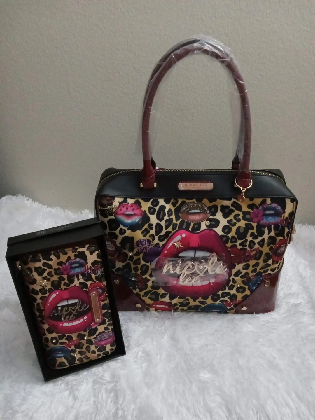 Nicole Lee Leopard Lips Tote Bag & Wallet Set