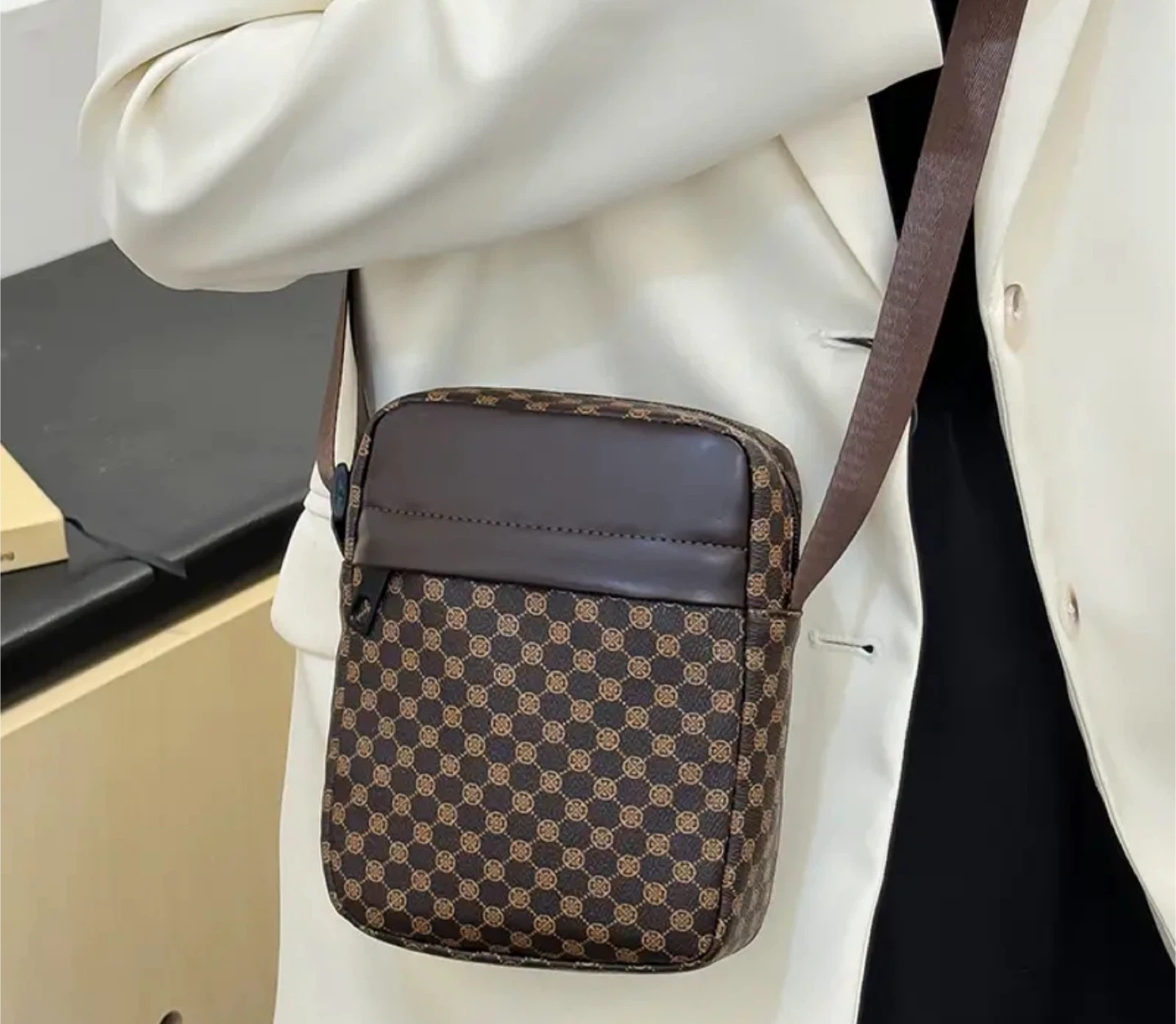 New! Brown Patterned Crossbody Bag