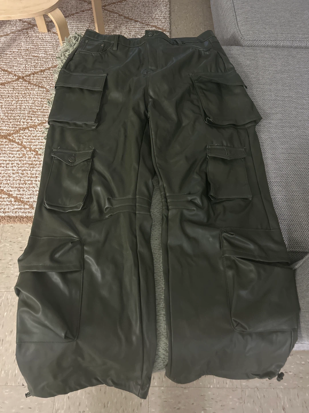 Fashion Nova Olive Green Faux Leather Cargo Pants 🧡