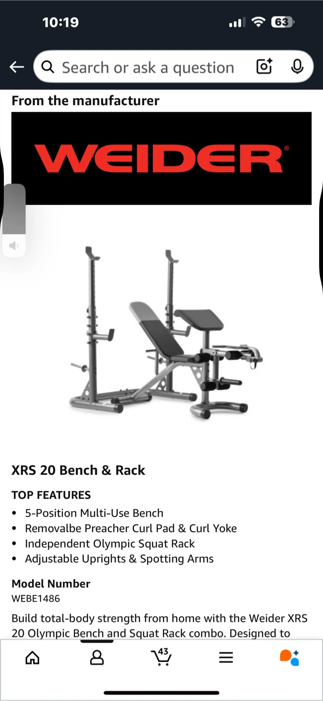 Weider XRS 20 Olympic Bench & Squat Rack - photo 2
