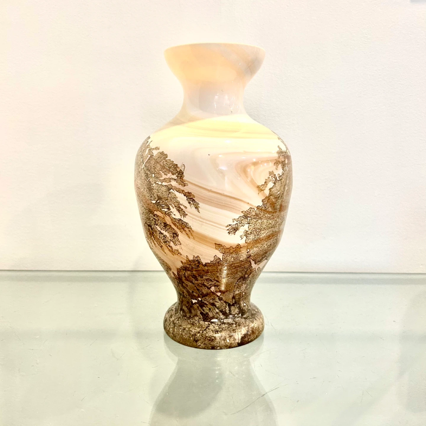 Vintage R&D Poland Hand-Blown Art Glass Agate Vase 12”