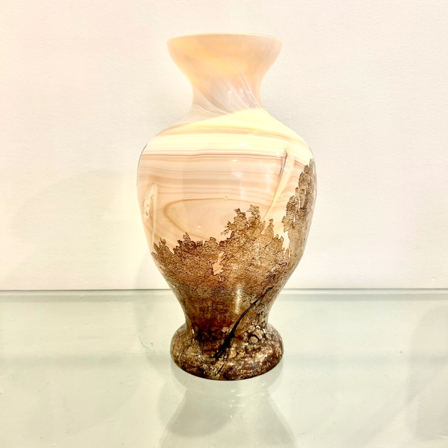 Vintage R&D Poland Hand-Blown Art Glass Agate Vase 12” - photo 3