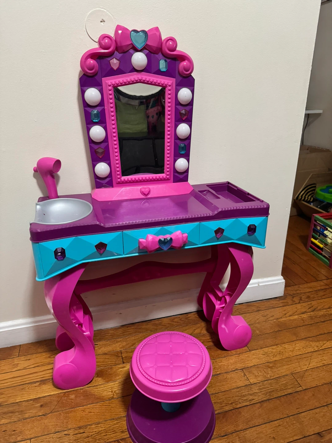 Kids Pink and Purple Vanity Table with Stool