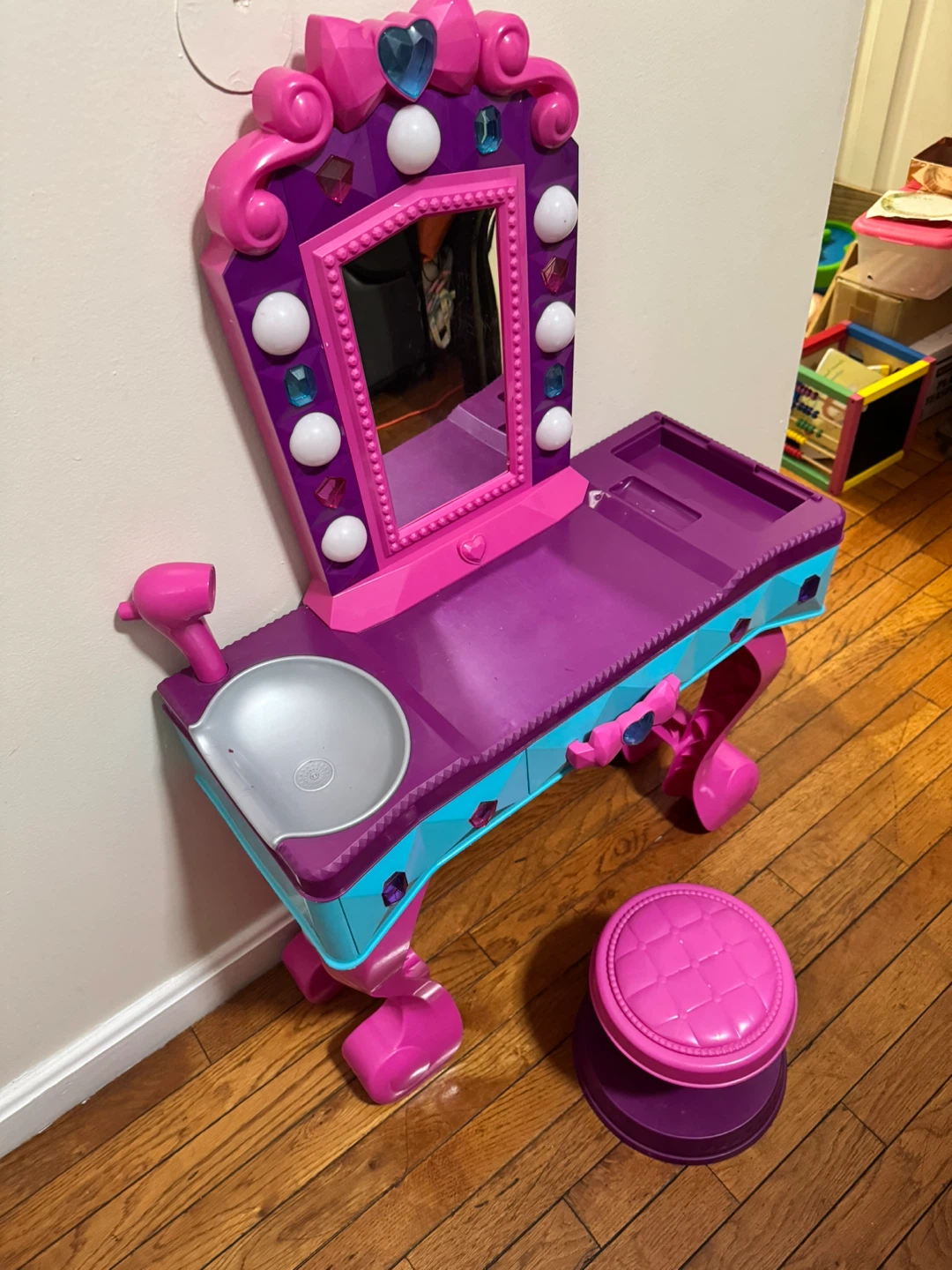 Kids Pink and Purple Vanity Table with Stool - photo 2