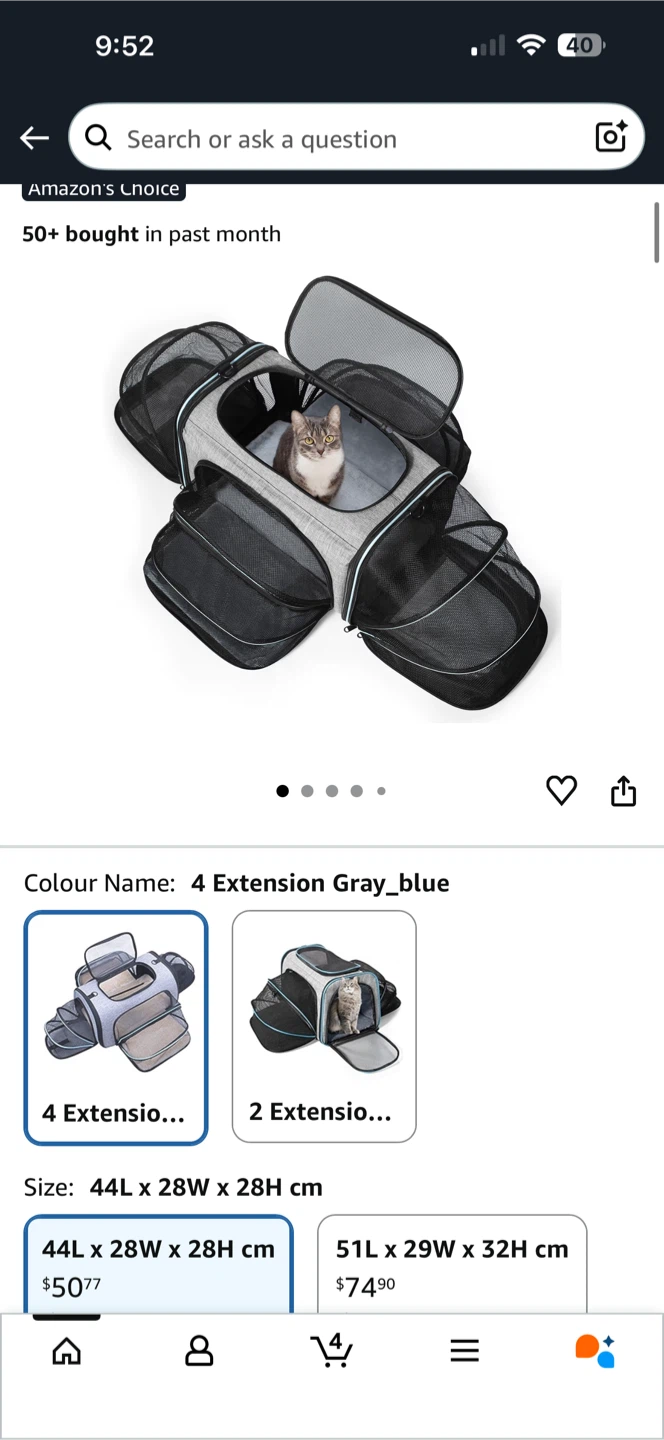 4 Extension Gray_blue Cat Carrier 44L x 28W x 28H cm