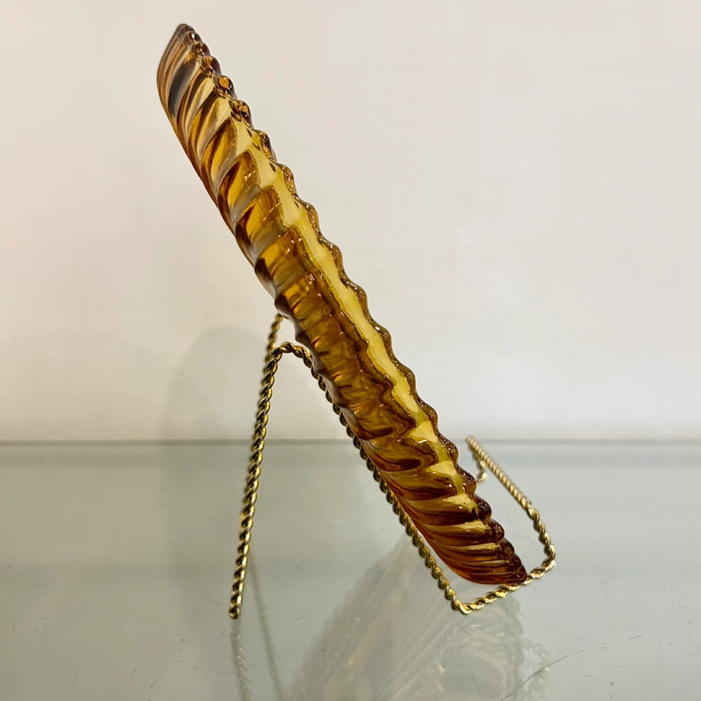 19th C Amber Pressed Glass Dish, Wooden Mould, Hay Marks - photo 3