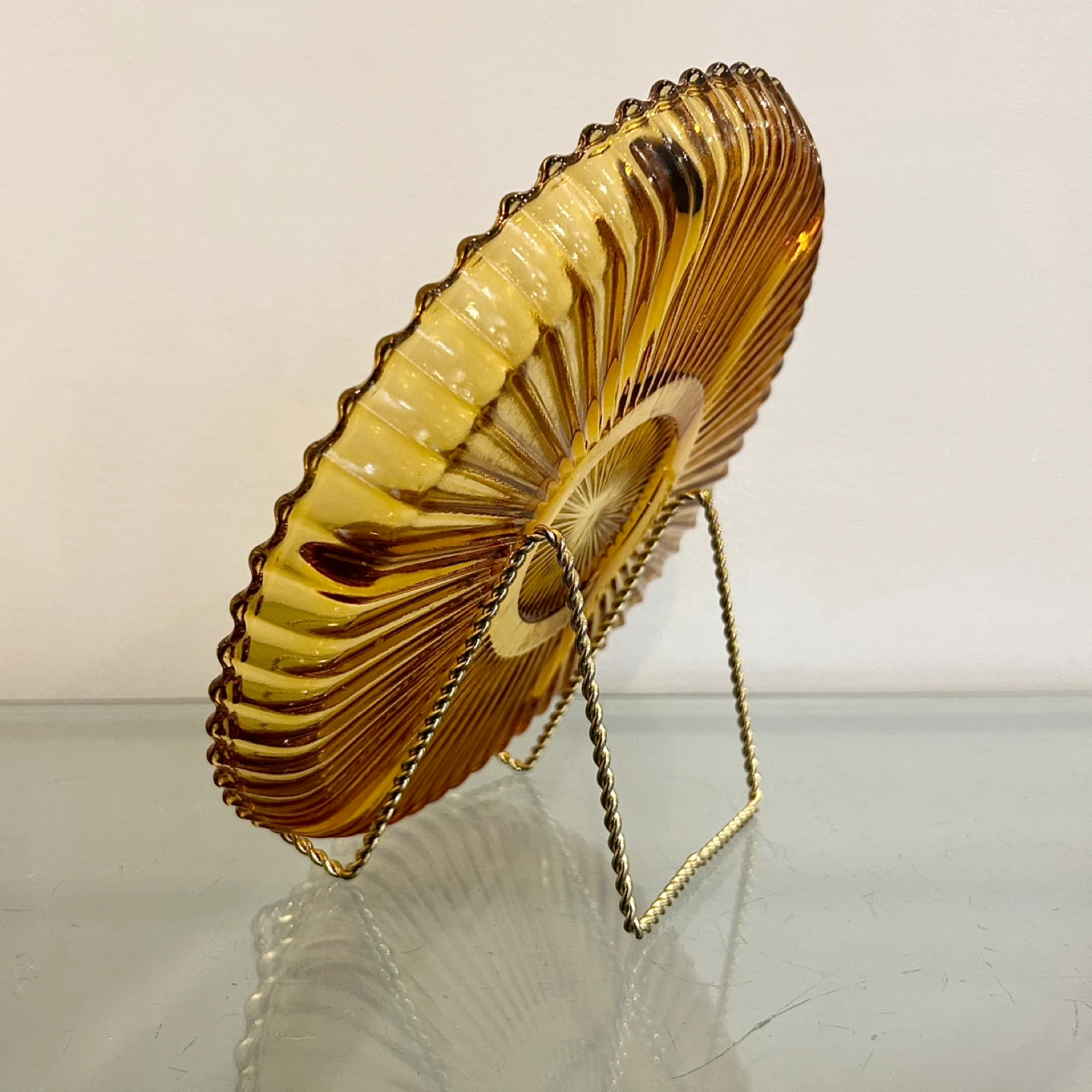 19th C Amber Pressed Glass Dish, Wooden Mould, Hay Marks - photo 5