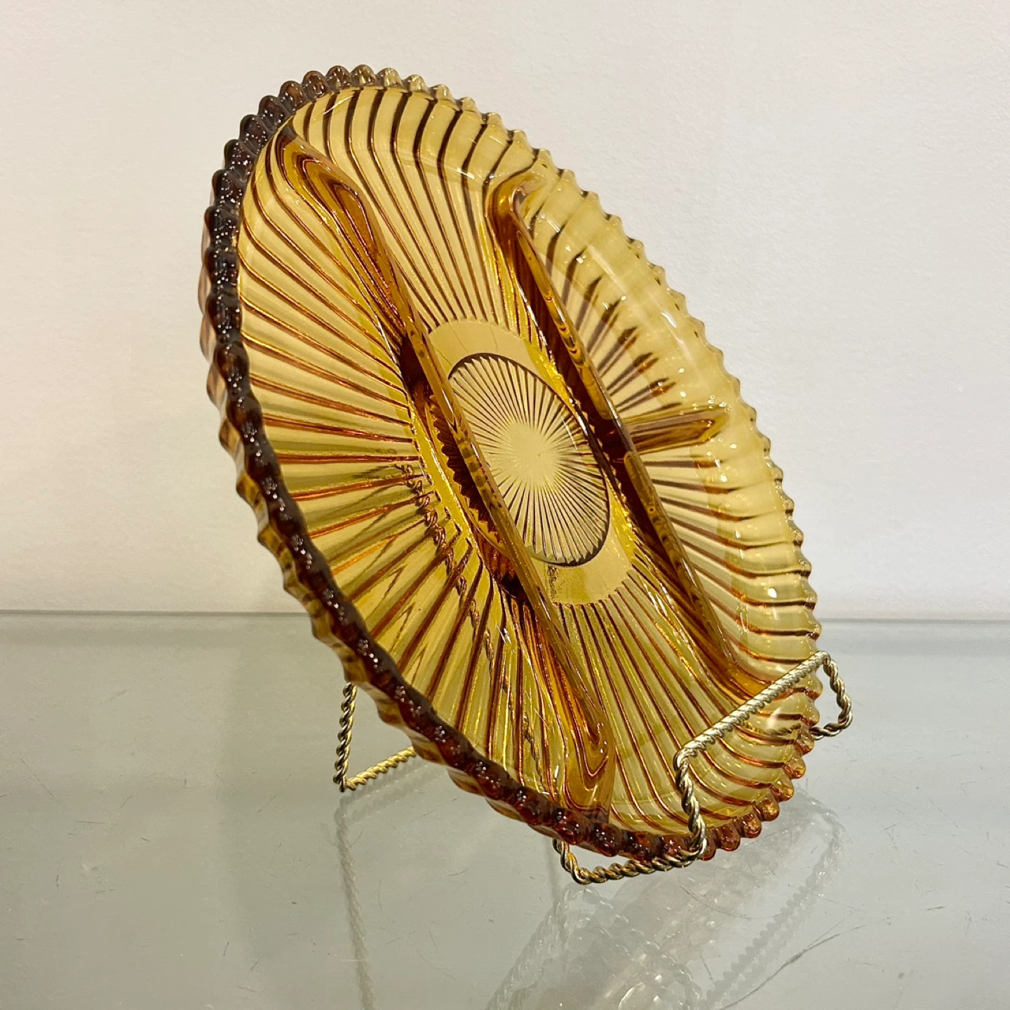 19th C Amber Pressed Glass Dish, Wooden Mould, Hay Marks - photo 2