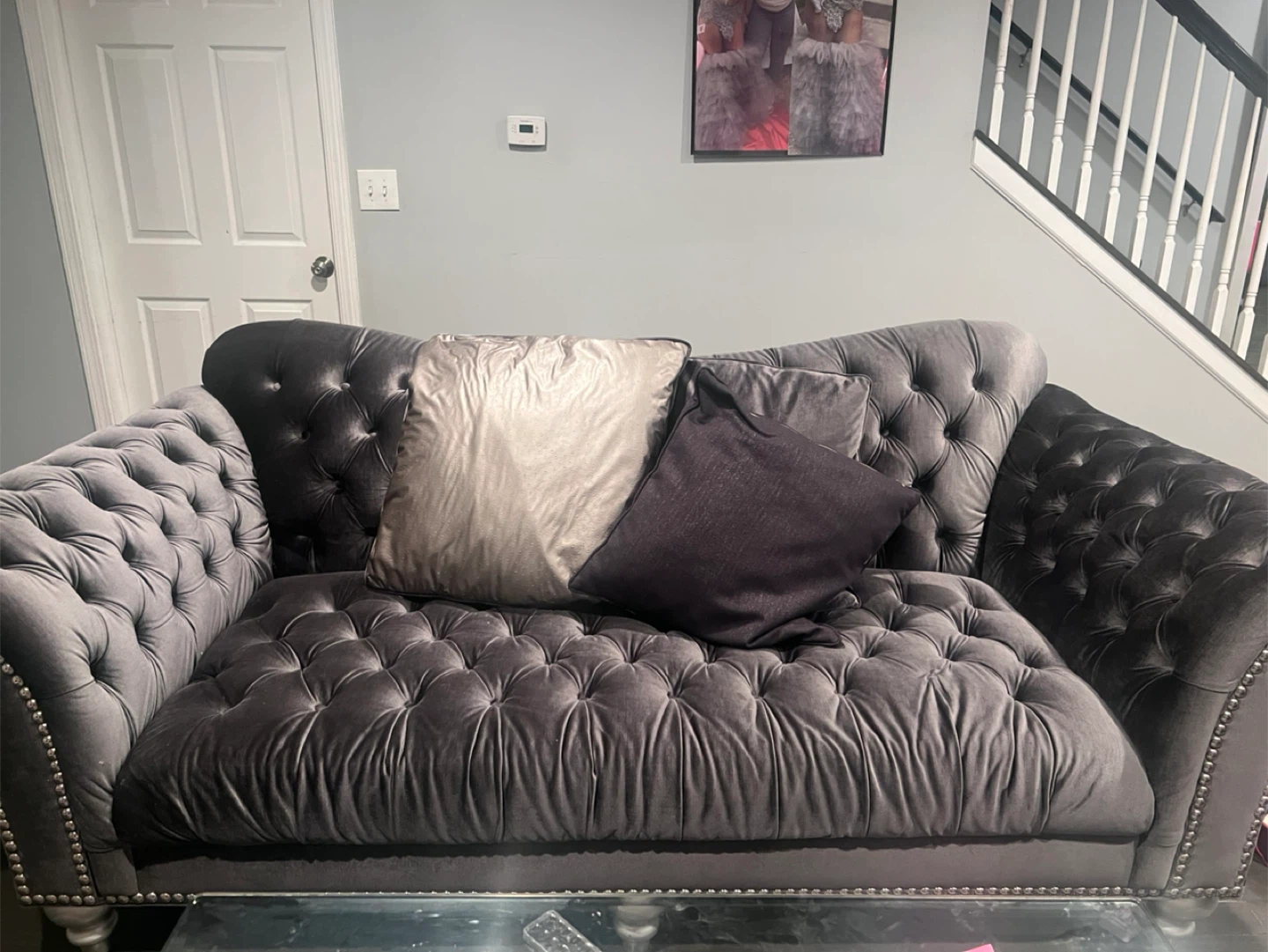 Gray Tufted Loveseat Sofa