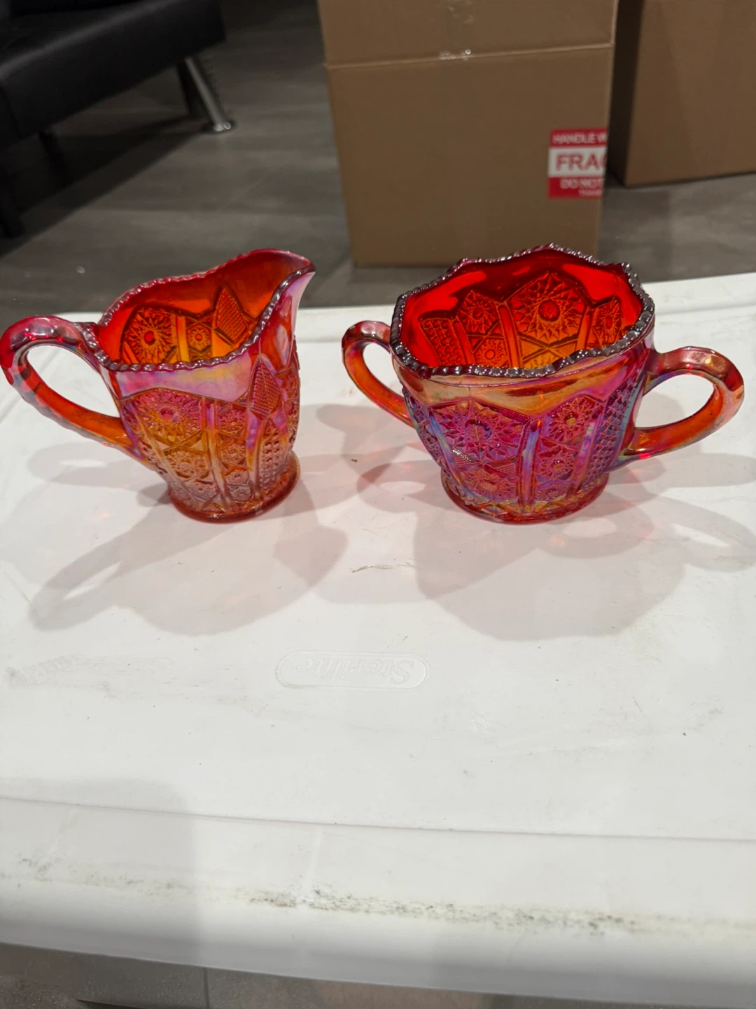 Vintage Carnival Glass Sugar Bowl and creamer
