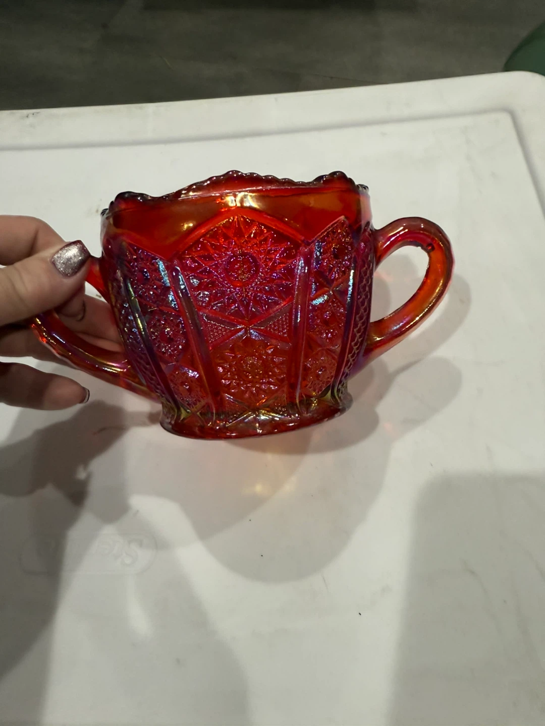 Vintage Carnival Glass Sugar Bowl and creamer - photo 3