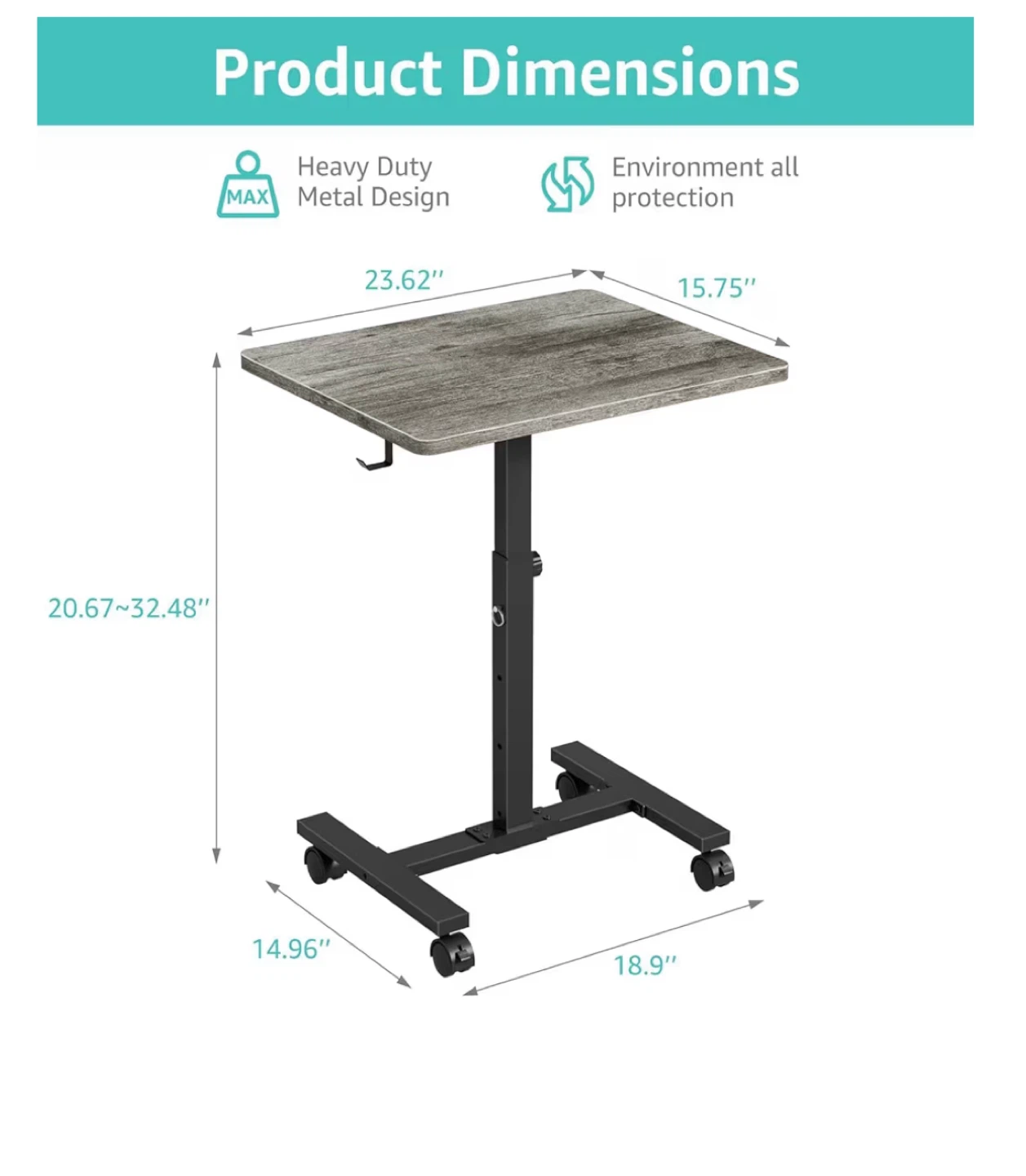 WINAZ 24" Portable Standing Rolling Desk - photo 2