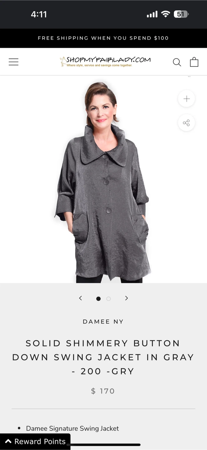 Damee NY Shimmery Button Down Swing Jacket