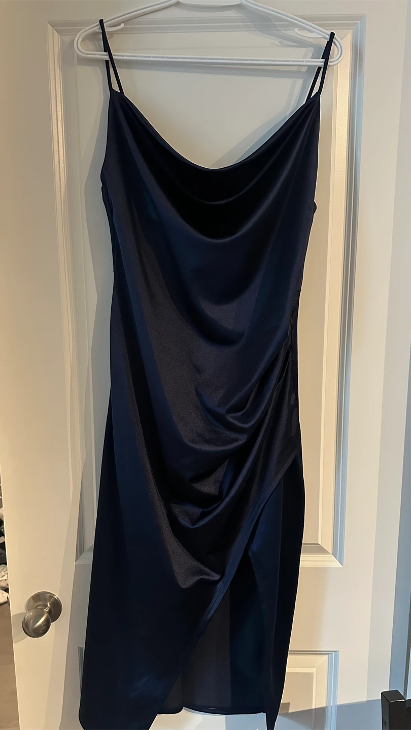 Navy Silky Satin Blue Dress